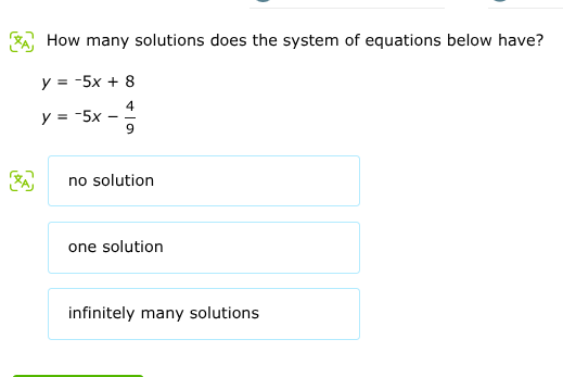 how many solutions does the system of equations below have? $y = -5x + …