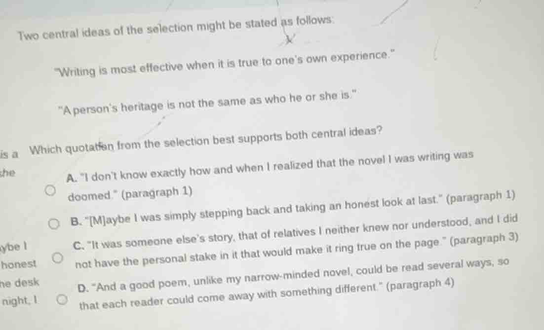 two central ideas of the selection might be stated as follows. \writing…