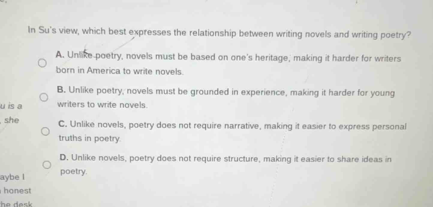 in sus view, which best expresses the relationship between writing nove…