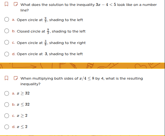 what does the solution to the inequality $3x - 4 < 5$ look like on a nu…