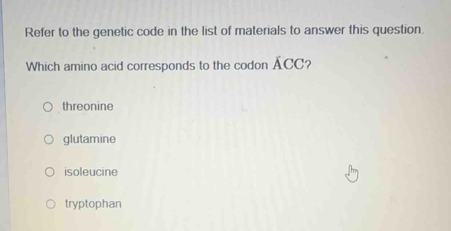 refer to the genetic code in the list of materials to answer this quest…
