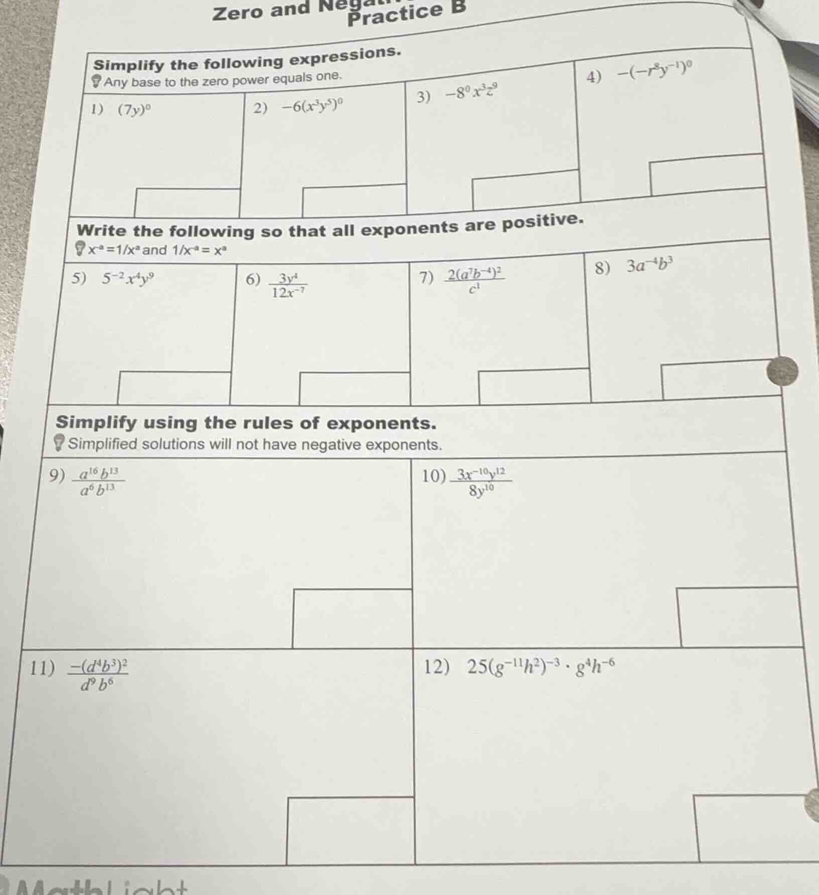 zero and negative practice b simplify the following expressions. any ba…