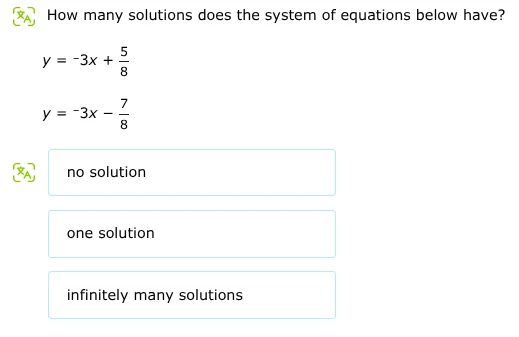 how many solutions does the system of equations below have? y = -3x + \…