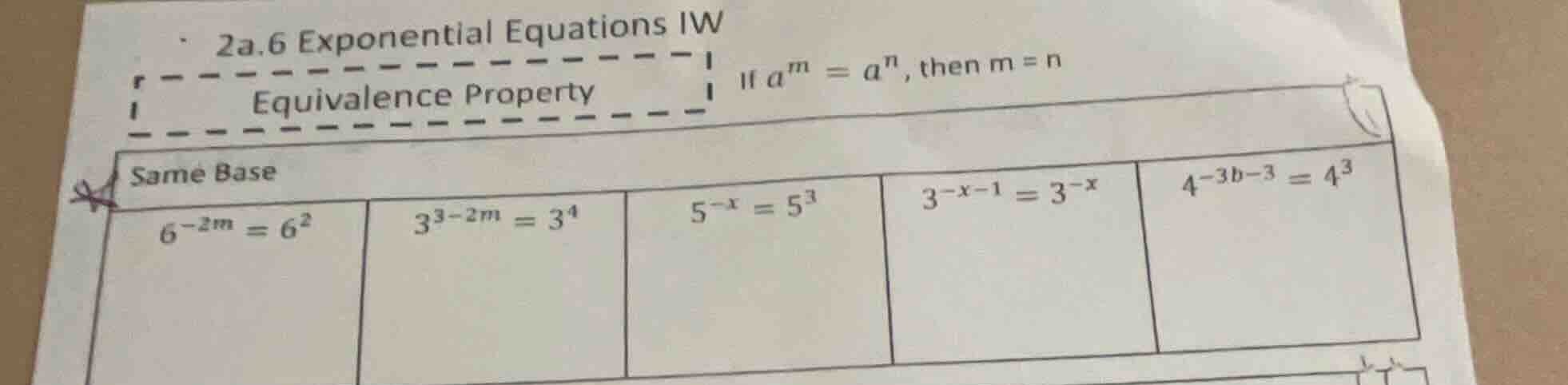 2a.6 exponential equations iw equivalence property if $a^m = a^n$, then…