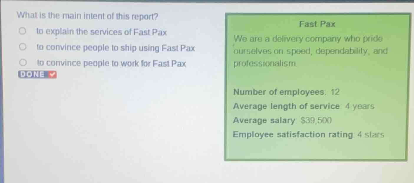 what is the main intent of this report? ○ to explain the services of fa…