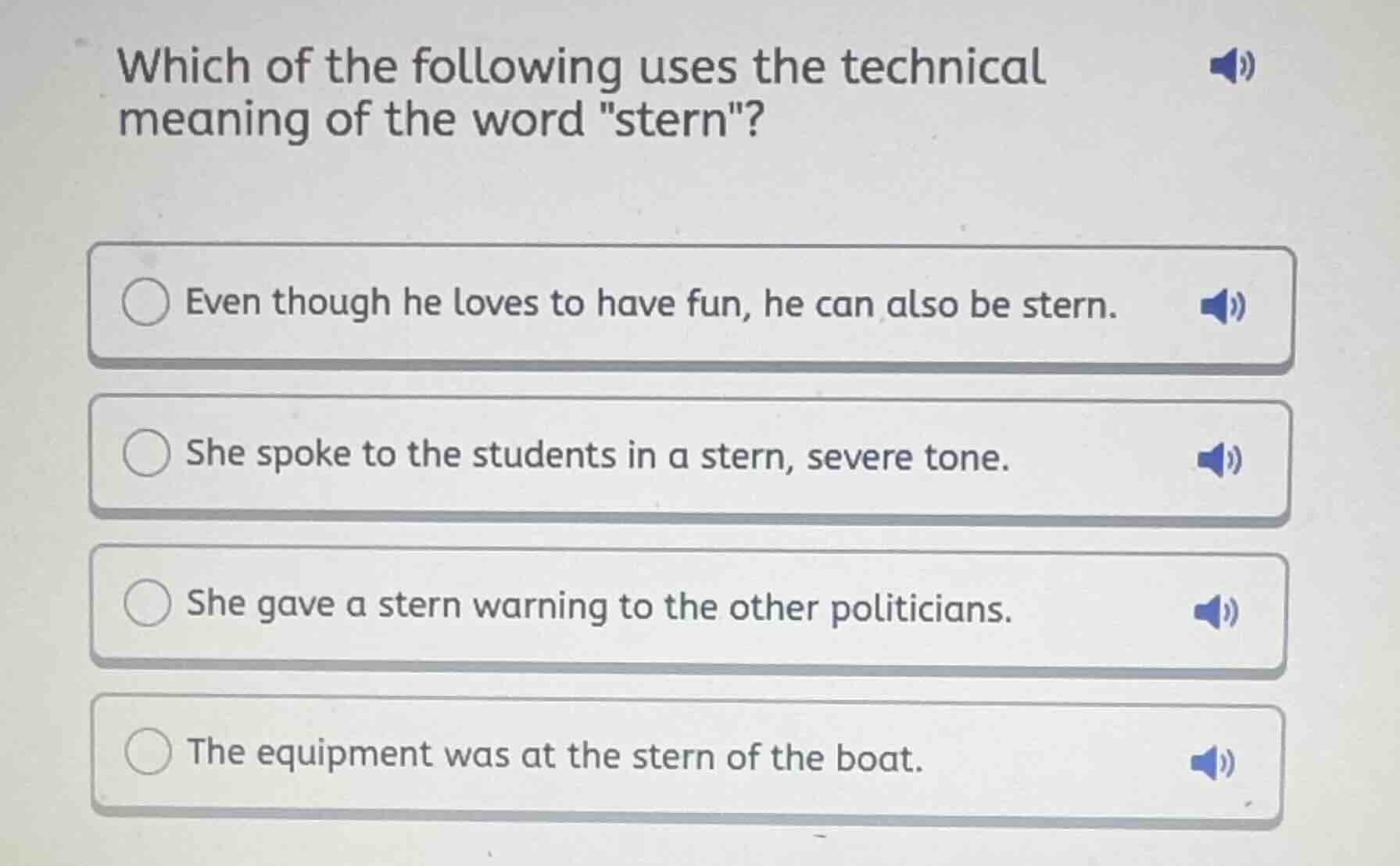 which of the following uses the technical meaning of the word \stern\? …