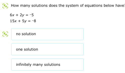 how many solutions does the system of equations below have? $6x + 2y = …