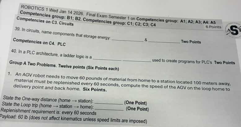 robotics 1 wed jan 14 2026. final exam semester 1 on competencies group…