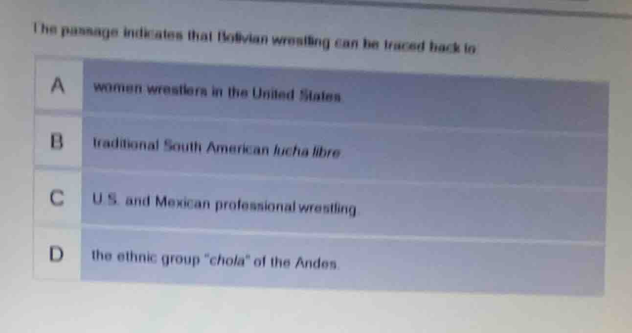 the passage indicates that bolivian wrestling can be traced back to a w…