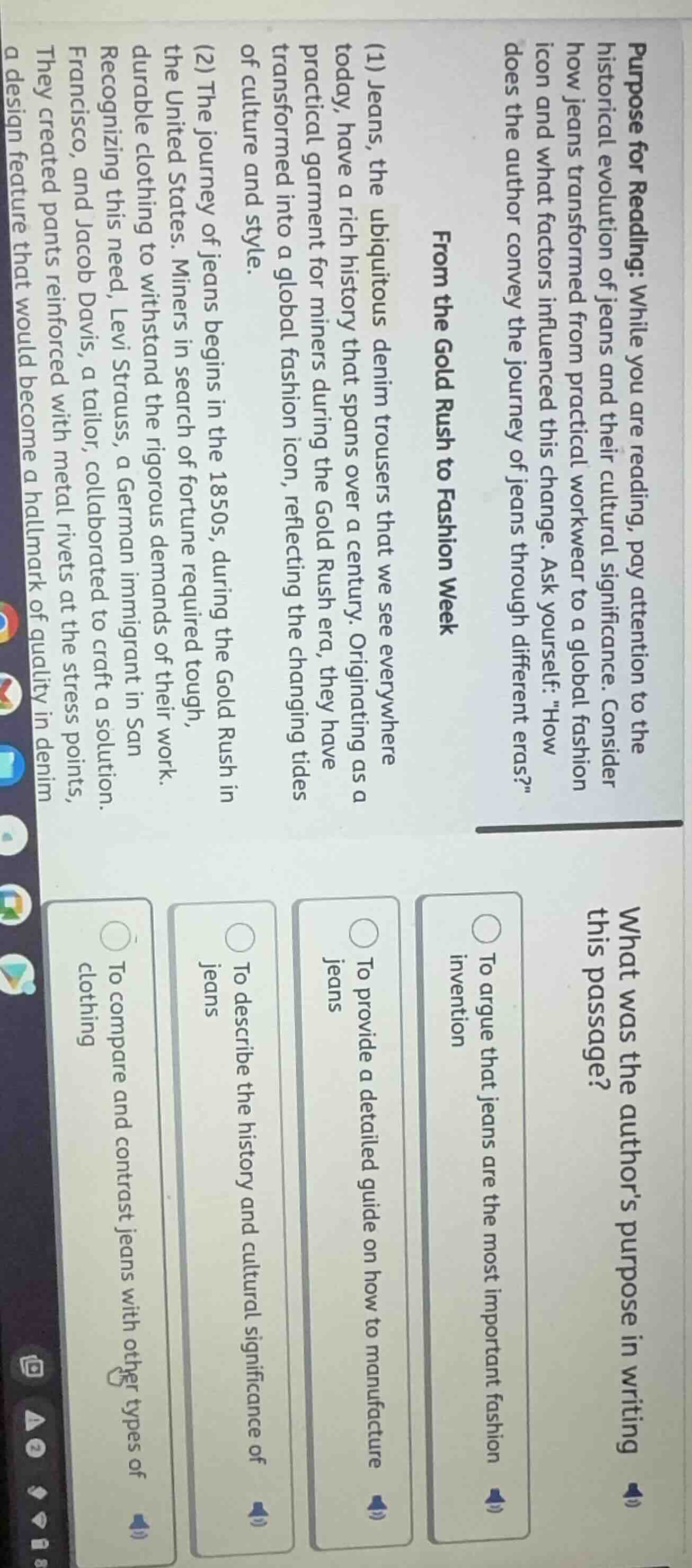 purpose for reading: while you are reading, pay attention to the histor…