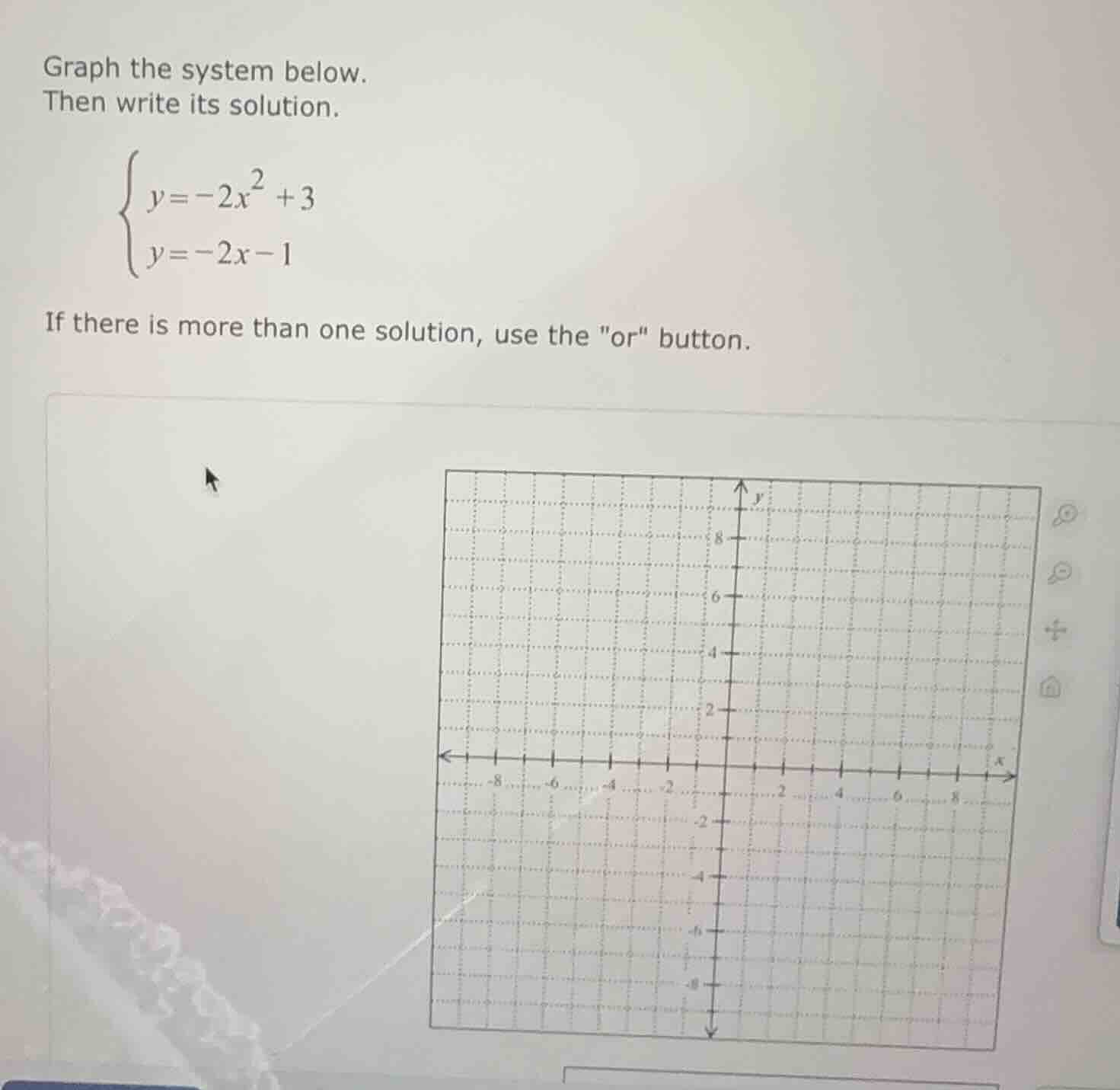 graph the system below. then write its solution. \\begin{cases} y = -2x…