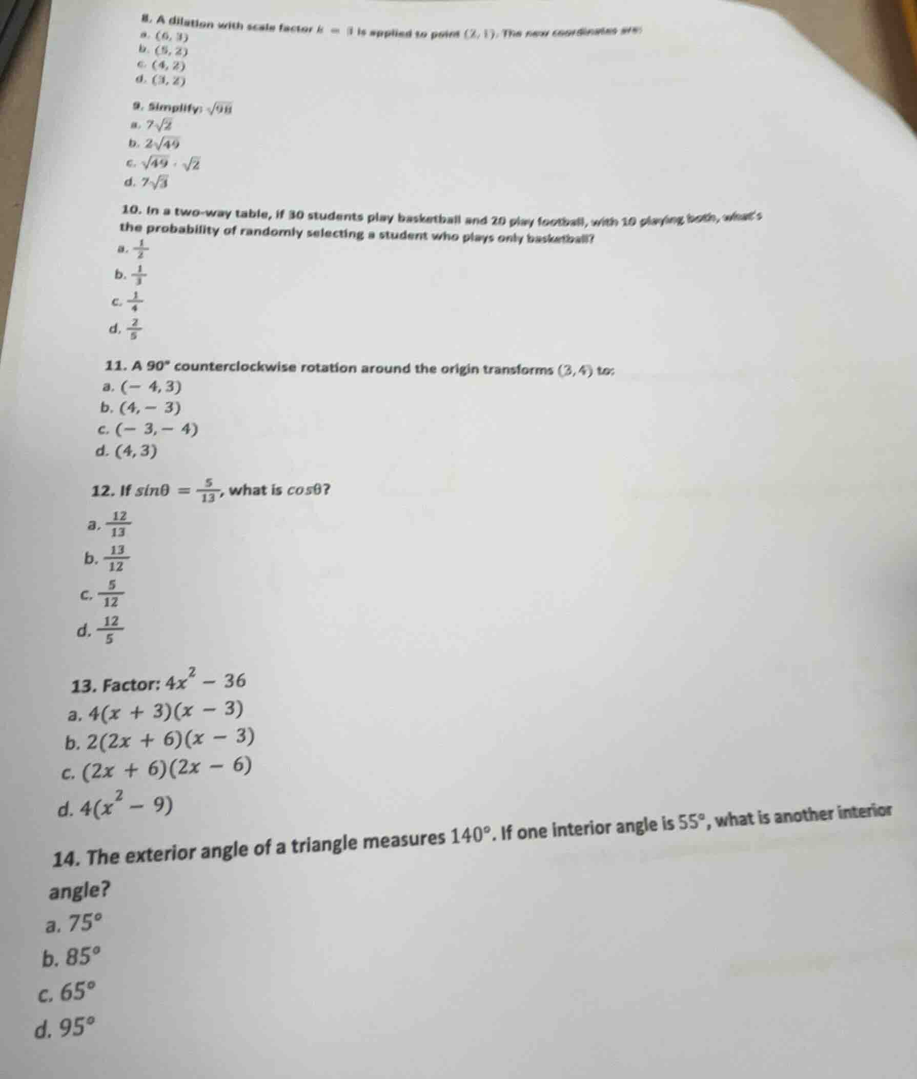 8. a dilation with scale factor ( k = 3 ) is applied to point ( (2, 1) …
