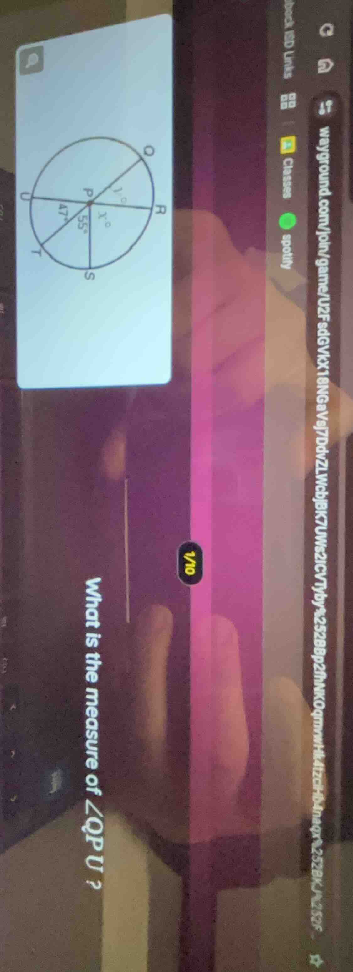 what is the measure of ∠qpu? (there is a circle with center p, and some…