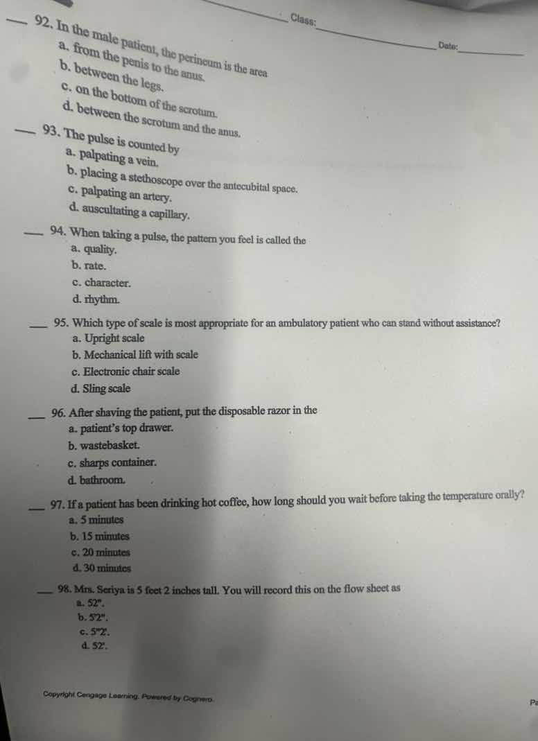 92. in the male patient, the perineum is the area a. from the penis to …