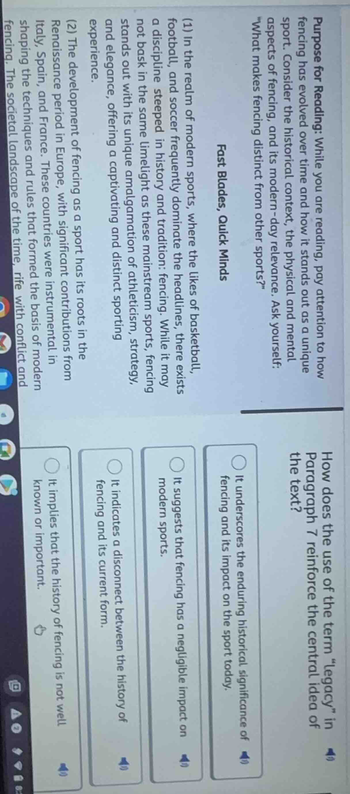 purpose for reading: while you are reading, pay attention to how fencin…