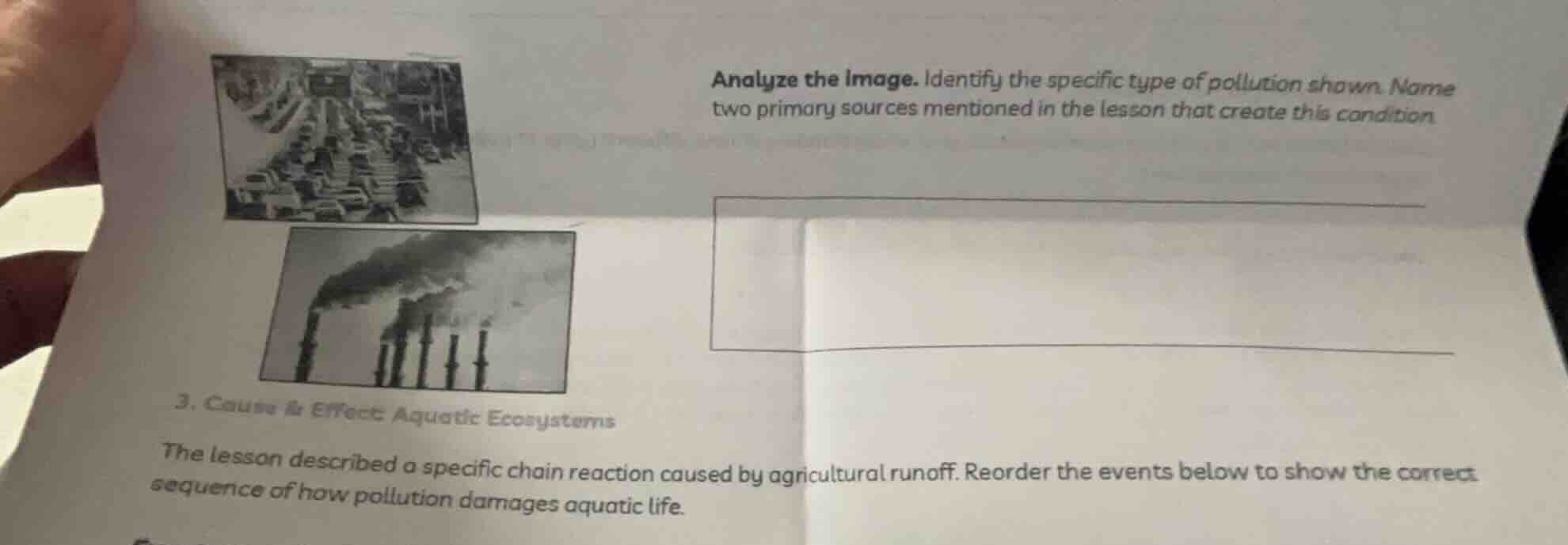 analyze the image. identify the specific type of pollution shown. name …