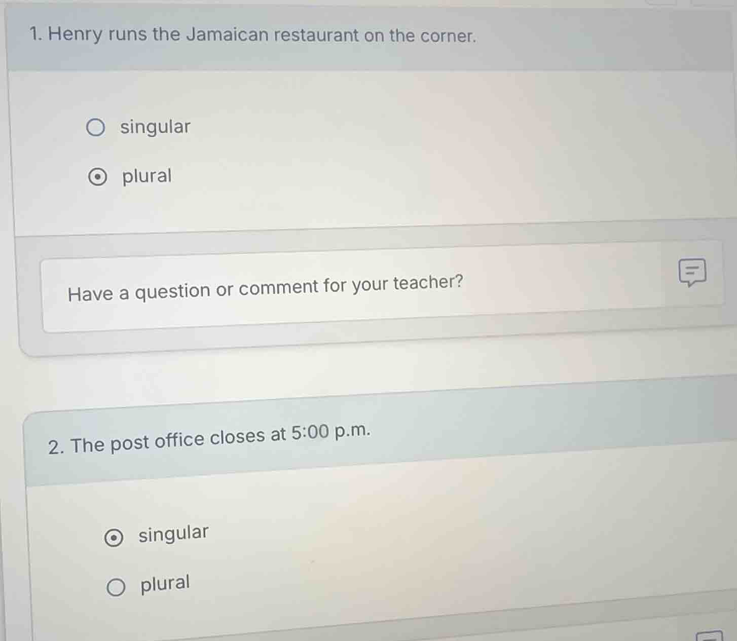1. henry runs the jamaican restaurant on the corner. singular plural ha…