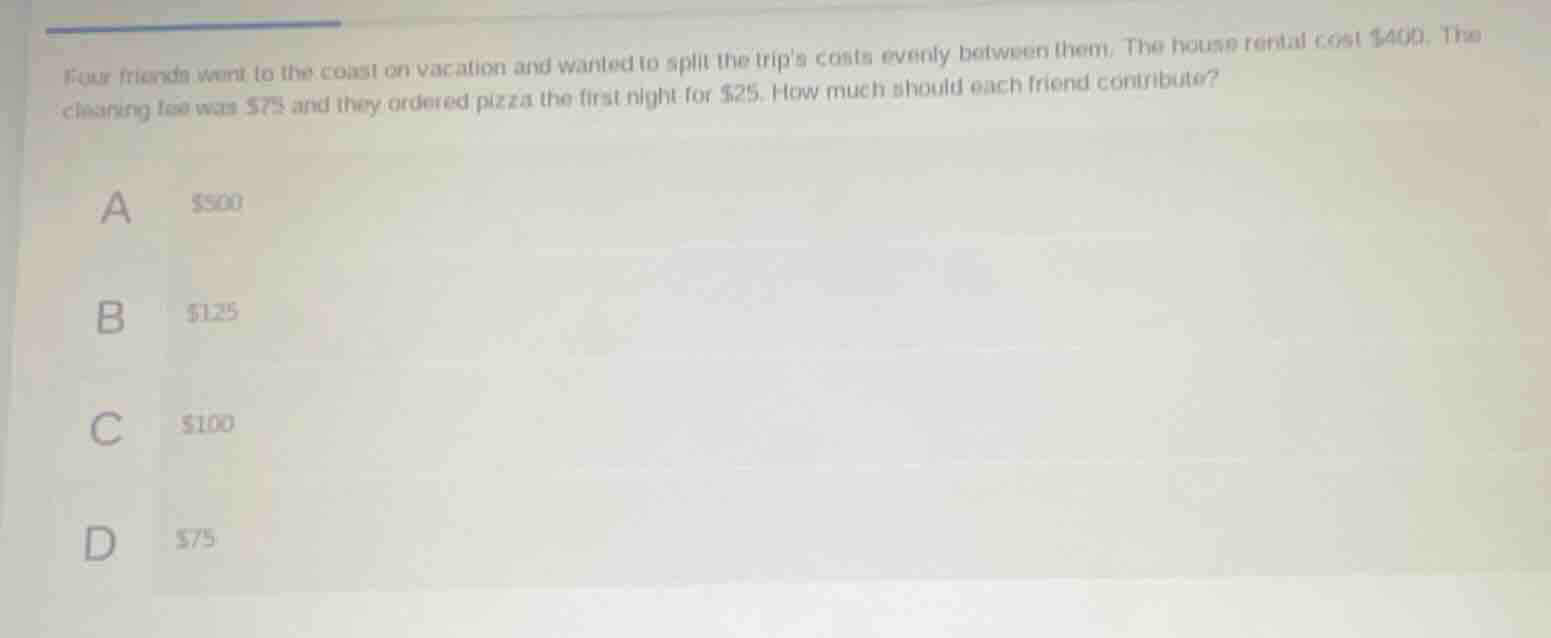 four friends went to the coast on vacation and wanted to split the trip…