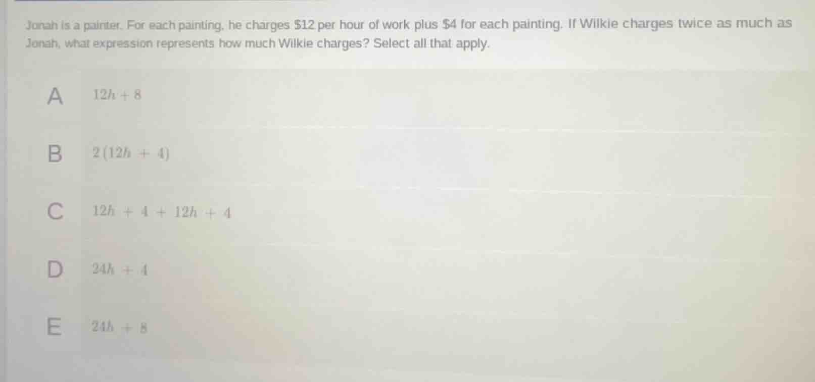jonah is a painter. for each painting, he charges $12 per hour of work …