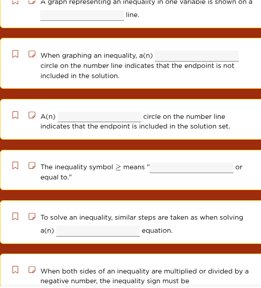 a graph representing an inequality in one variable is shown on a line. …
