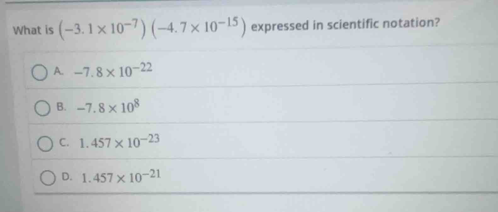 what is \\(\\left(-3.1 \\times 10^{-7}\ ight)\\left(-4.7 \\times 10^{-1…