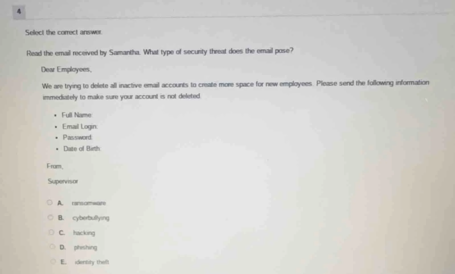 4 select the correct answer. read the email received by samantha. what …