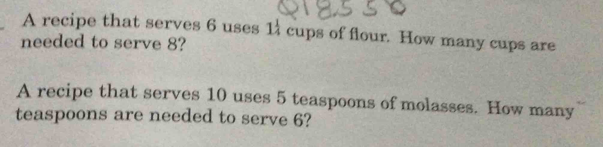 a recipe that serves 6 uses $1\\frac{1}{4}$ cups of flour. how many cup…