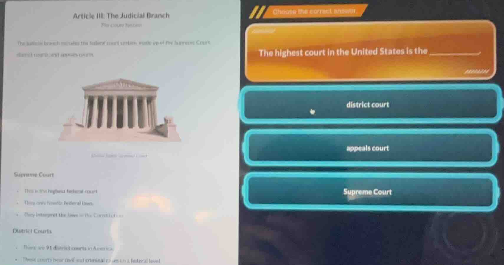 article iii: the judicial branch the court system the judicial branch i…