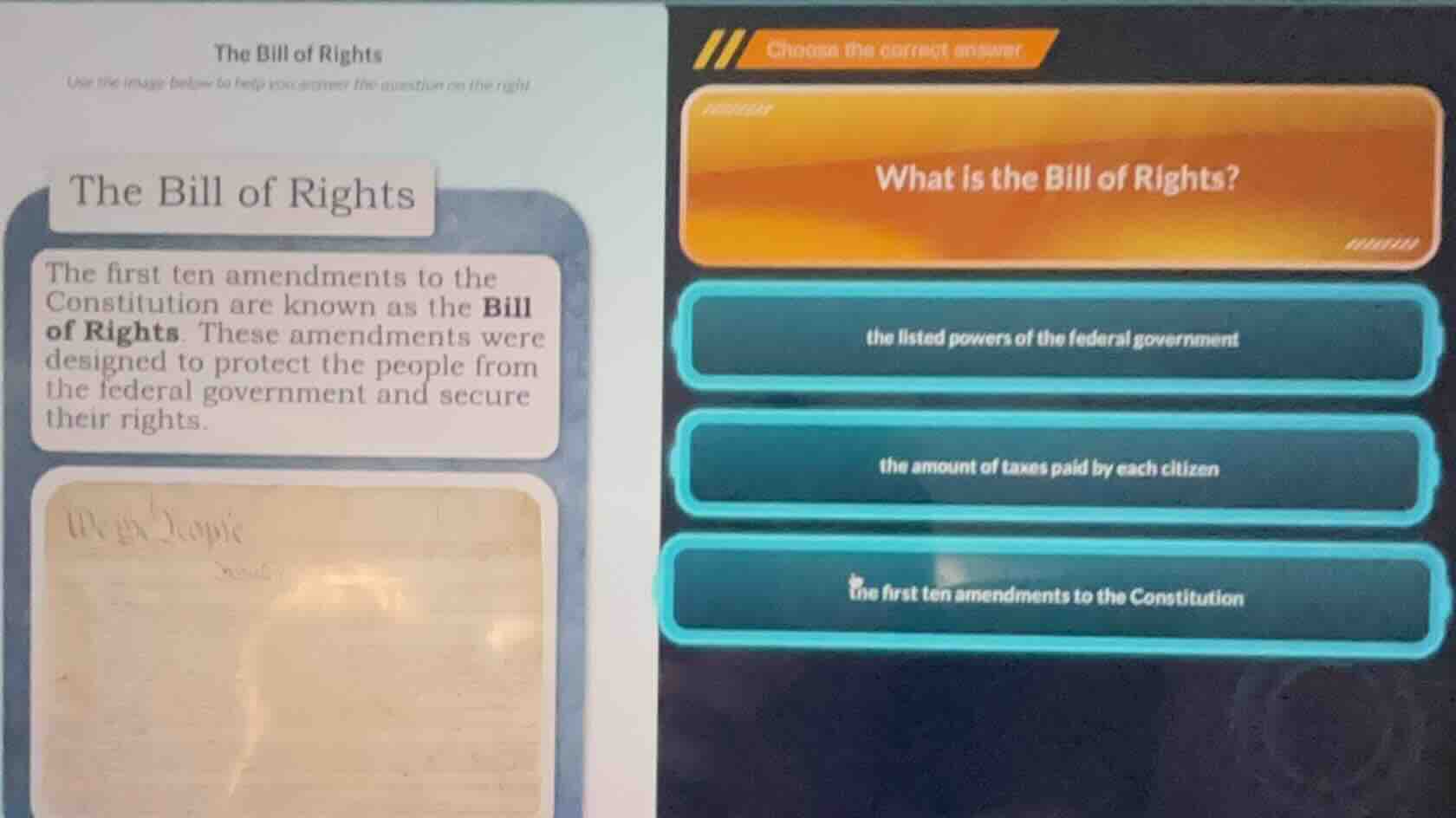 the bill of rights use the image below to help you answer the question …