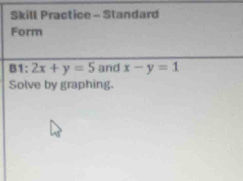 skill practice - standard form b1: 2x + y = 5 and x - y = 1 solve by gr…