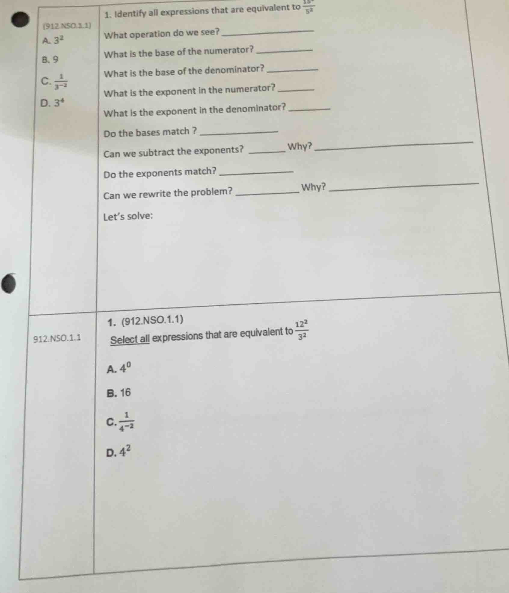 1. identify all expressions that are equivalent to \\(\\frac{15^2}{5^2}…