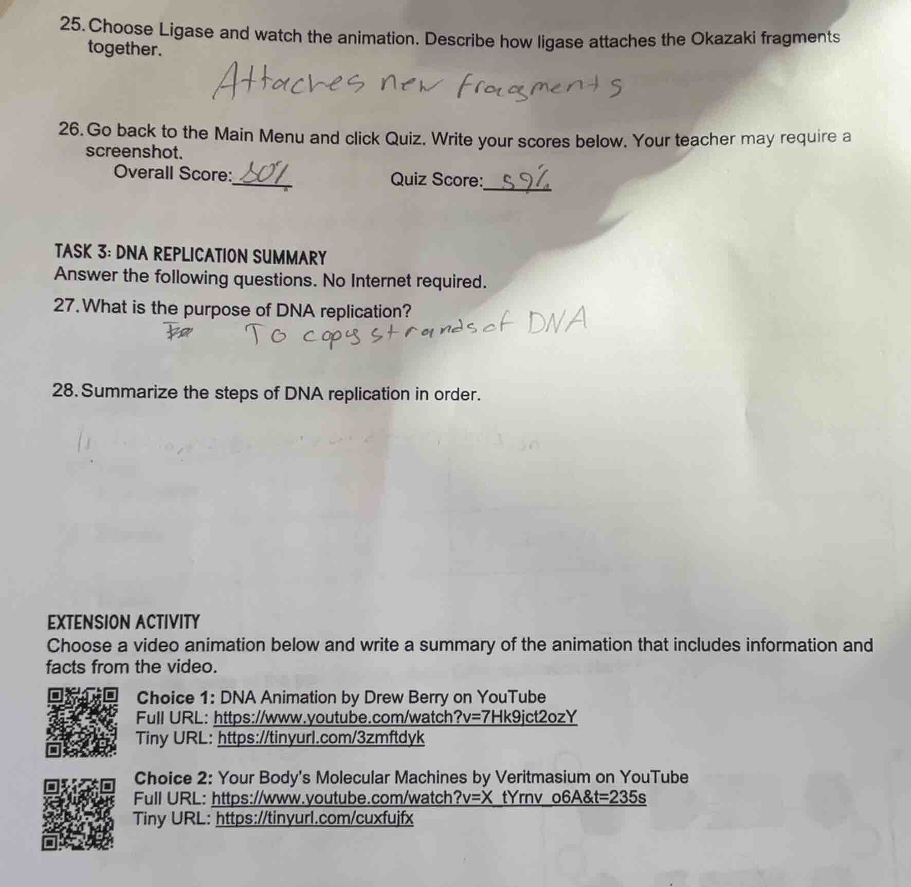 25. choose ligase and watch the animation. describe how ligase attaches…