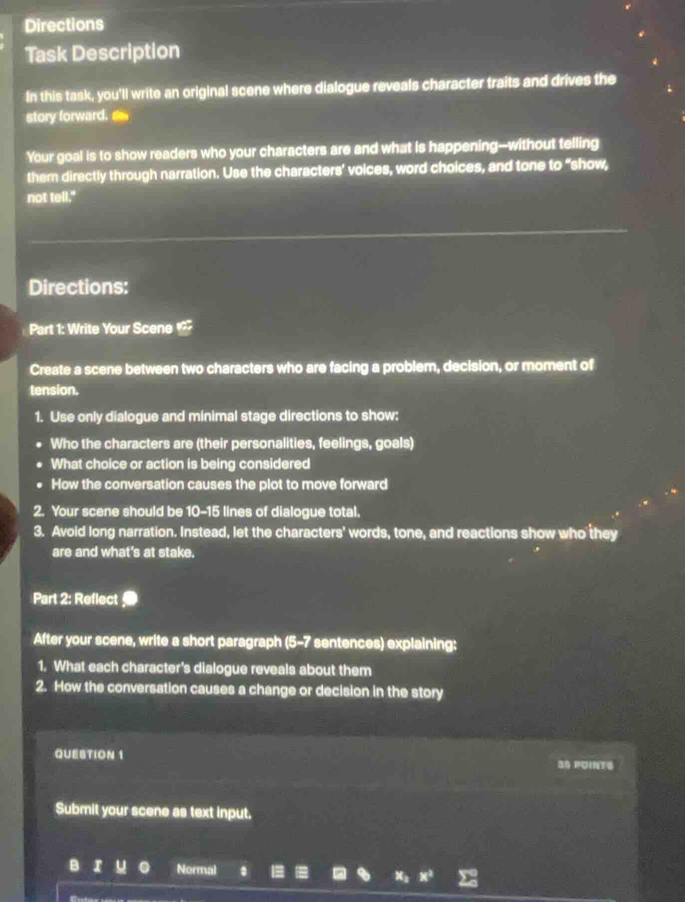 directions task description in this task, youll write an original scene…