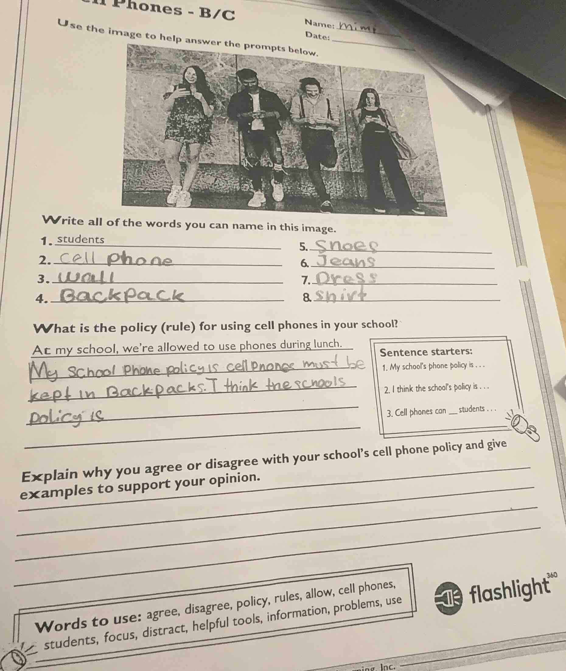 phones - b/c name: mimi date: use the image to help answer the prompts …