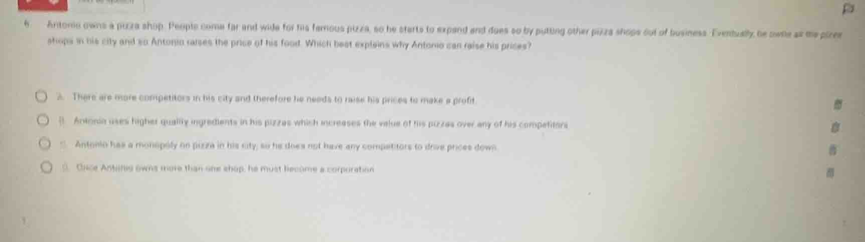 6. antonio owns a pizza shop. people come far and wide for his famous p…
