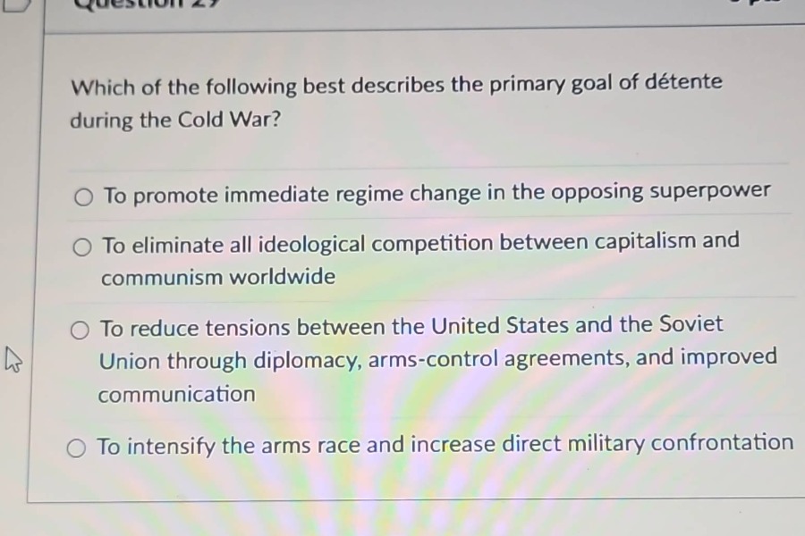 which of the following best describes the primary goal of détente durin…