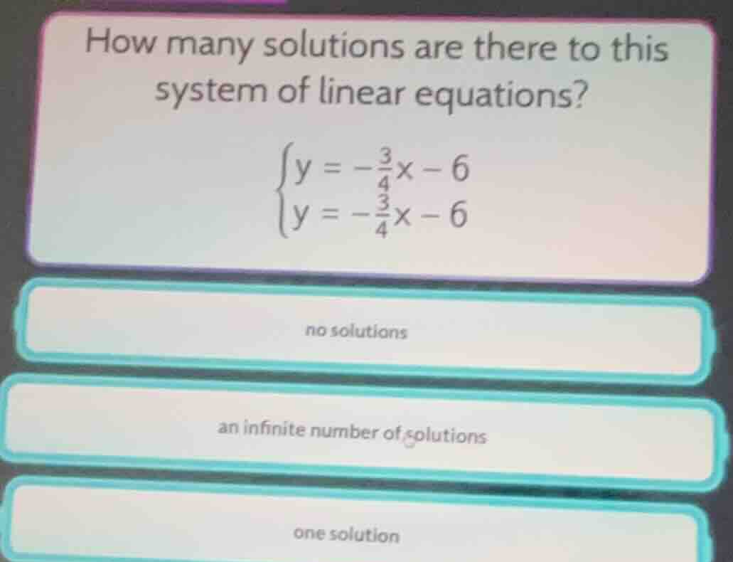 how many solutions are there to this system of linear equations? \\(\\b…