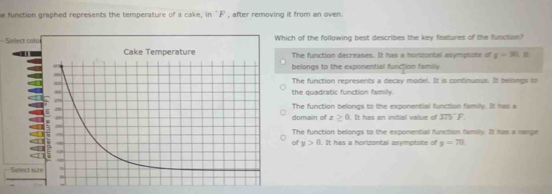 the function graphed represents the temperature of a cake, in °f, after…