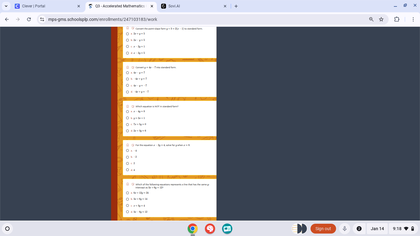 1. convert the point - slope form $y + 3 = 2(x - 1)$ to standard form. …