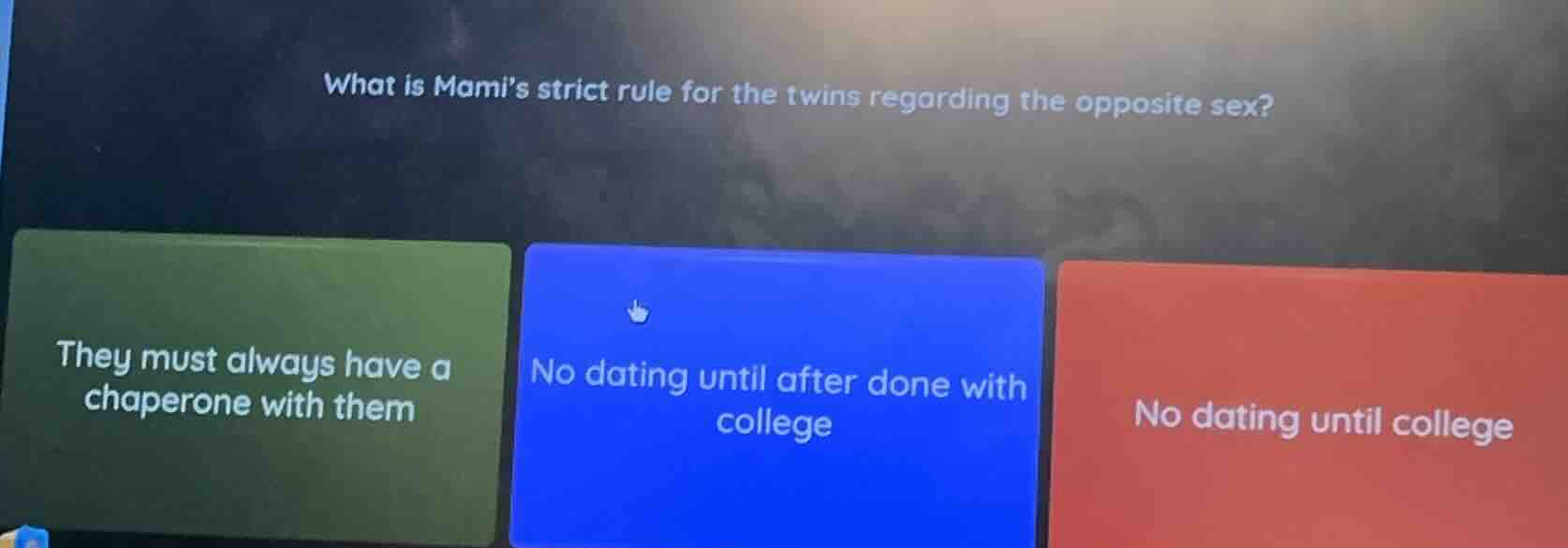 what is mami’s strict rule for the twins regarding the opposite sex? th…
