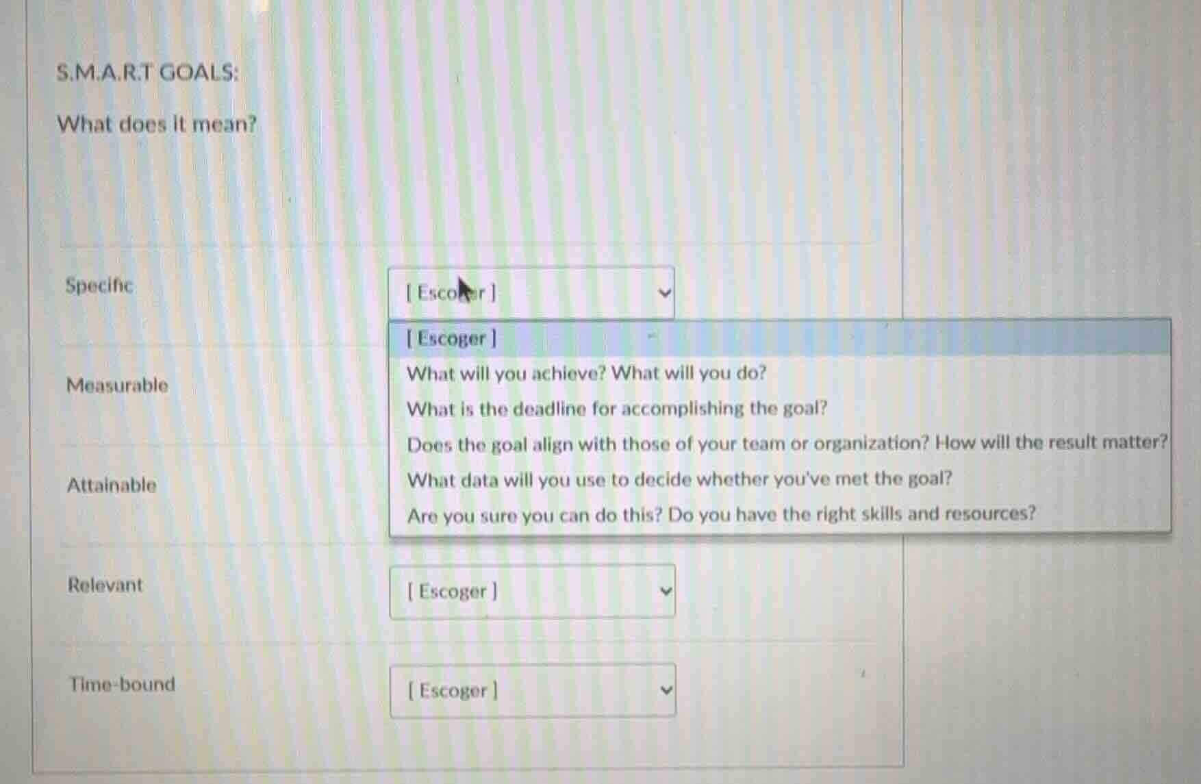 s.m.a.r.t goals: what does it mean? specific escoger measurable attaina…