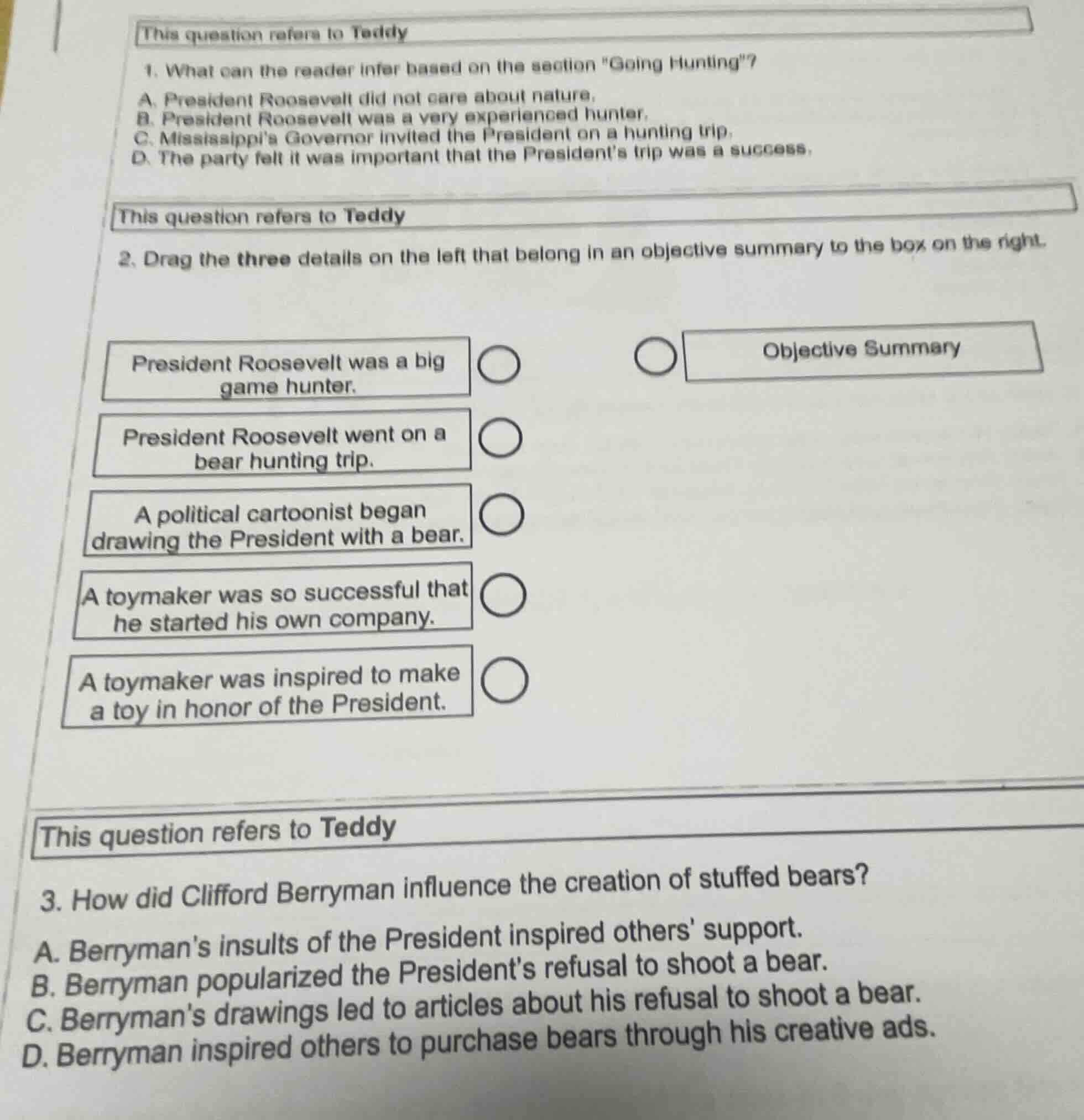 this question refers to teddy 1. what can the reader infer based on the…