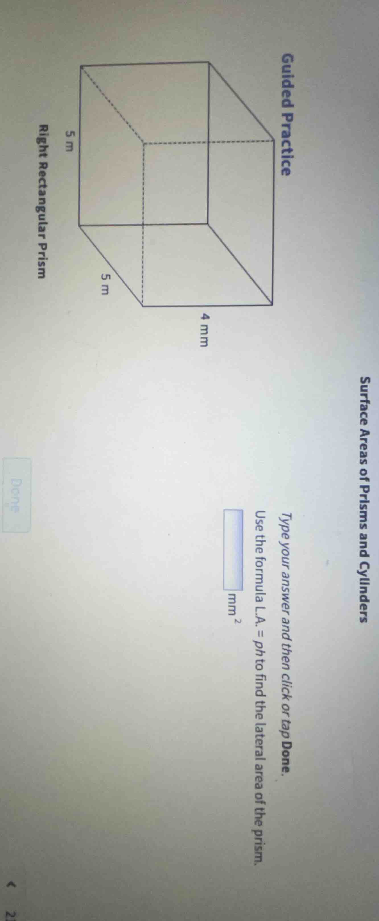 guided practice right rectangular prism use the formula l.a. = p*h to f…