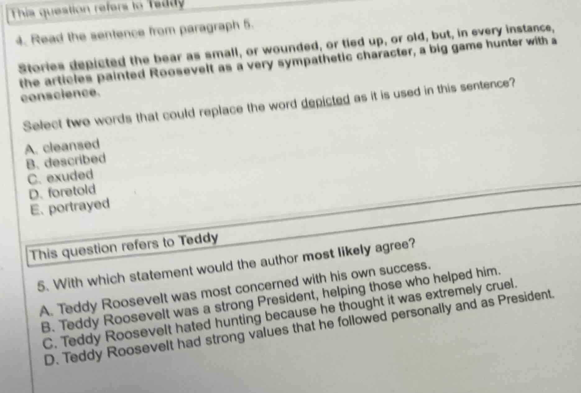 this question refers to teddy 4. read the sentence from paragraph 6. st…