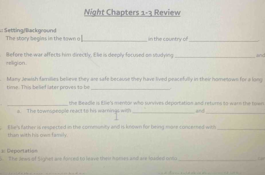 night chapters 1-3 review : setting/background the story begins in the …