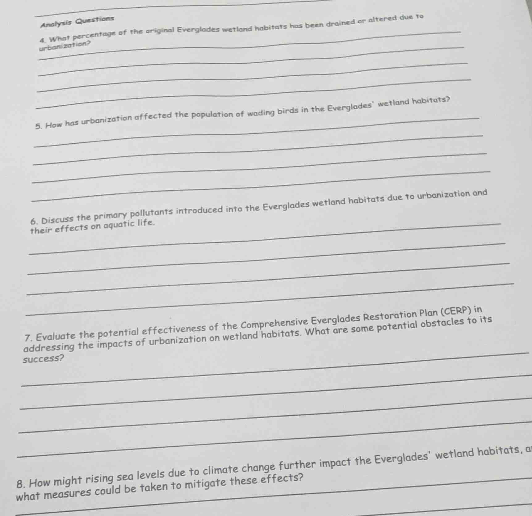 analysis questions 4. what percentage of the original everglades wetlan…