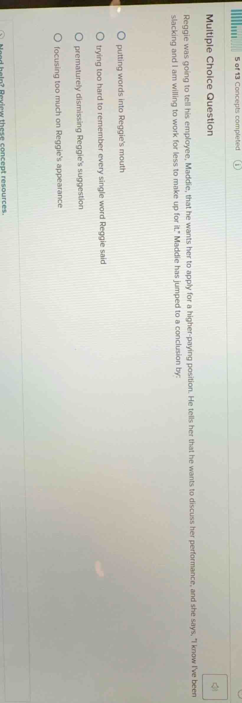 multiple choice question reggie was going to tell his employee, maddie,…