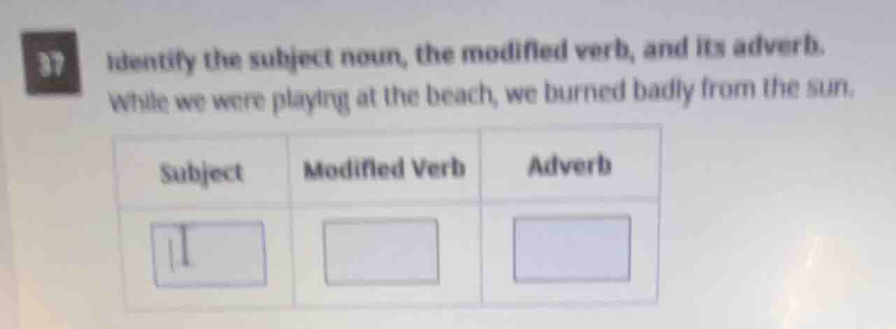 37 identify the subject noun, the modified verb, and its adverb. while …