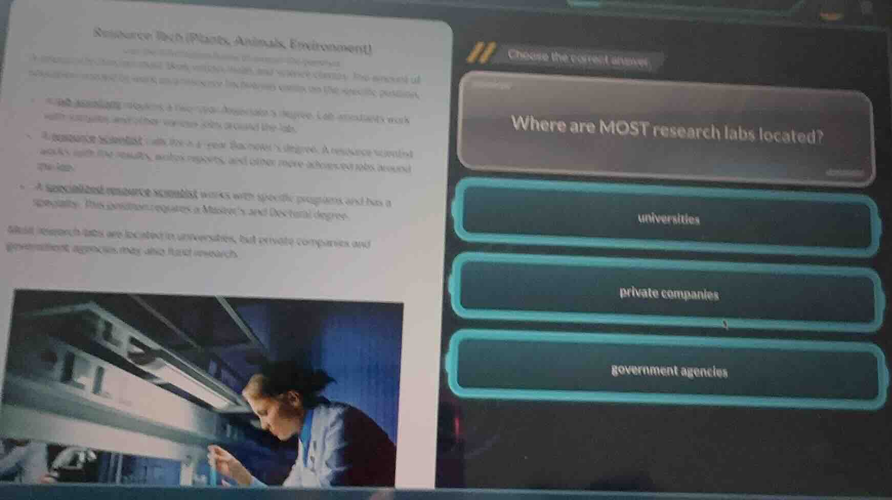 resource tech (plants, animals, environment) a resource tech may work i…