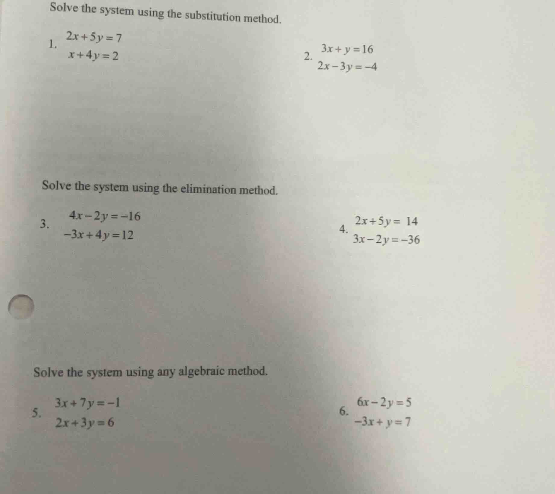 solve the system using the substitution method. 1. $\\begin{cases}2x + …